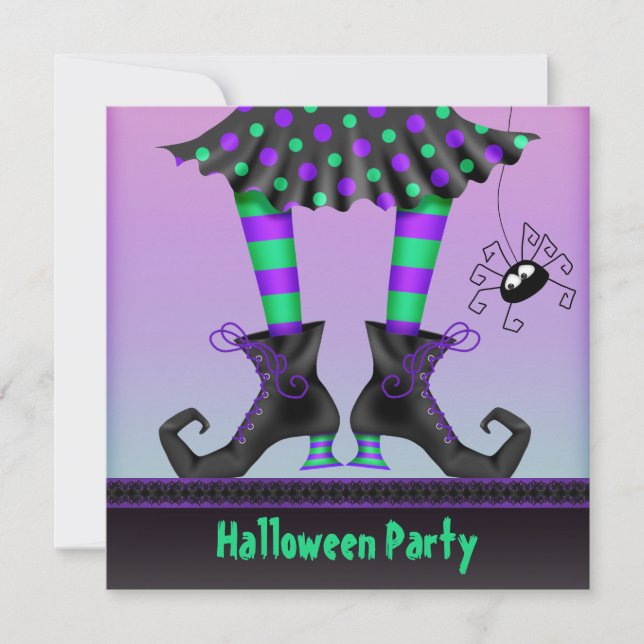 Invitación Fiesta de Halloween sobre las piernas brujas (Anverso)