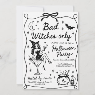 Invitación Fiesta de Halloween solo para brujas malas dibujad