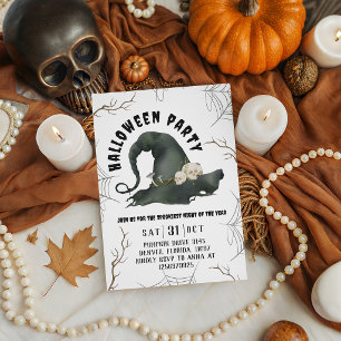 Invitación Fiesta de Halloween Sombrero de Bruja Calaveras Ho