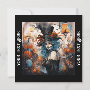 Invitación Fiesta de Halloween Steampunk Lady Blue Hair