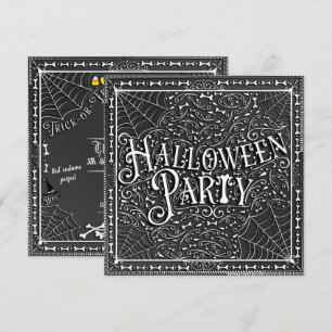 Invitación Fiesta de Halloween Telarañas y huesos Blanco y ne