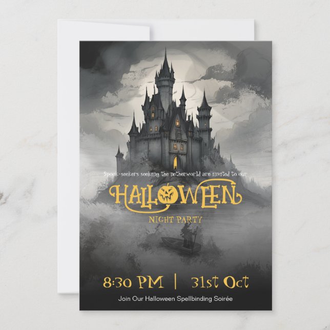 Invitación Fiesta de Halloween Tenebrosa Castillo Gótico Vint (Anverso)