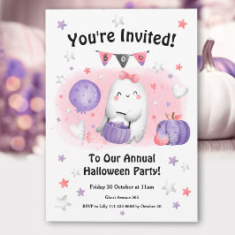 Invitación Fiesta de Halloween Tía Fantasma Niños Púrpura Ros