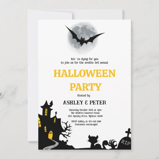 Invitación Fiesta de Halloween Traje Anual Casa Embrujada  (Anverso)