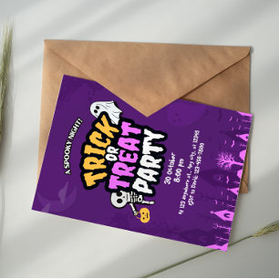 Invitación Fiesta de Halloween 'Truco o Trato' de Naranja Púr