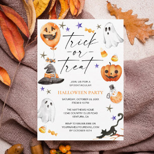 Invitación Fiesta de Halloween Truco o Truco de Acuarela Lind