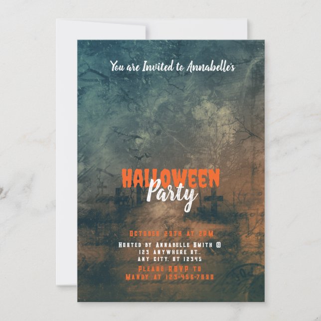 Invitación Fiesta de Halloween, un cementerio aterrador (Anverso)
