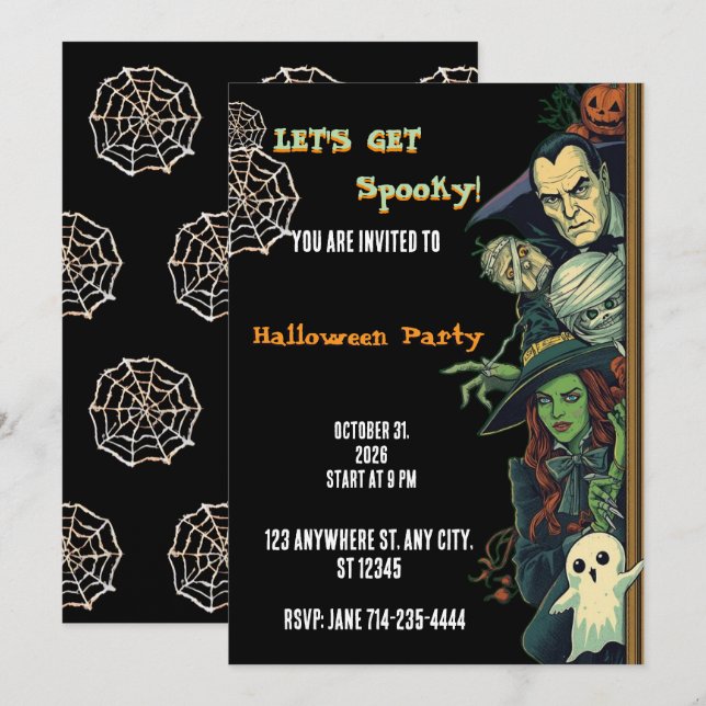 Invitación Fiesta de Halloween Vamos a Asustarnos (Anverso / Reverso)