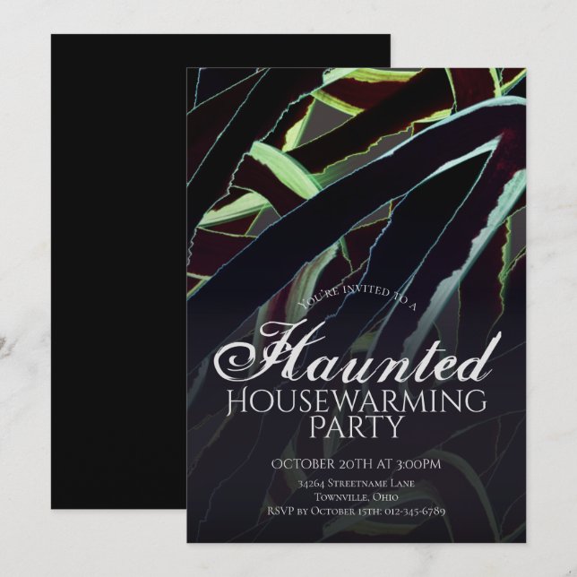 Invitación Fiesta de Halloween Verde Negra de Inauguración Em (Anverso / Reverso)