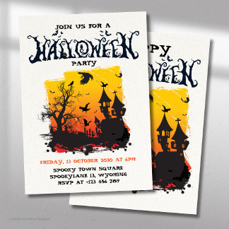 Invitación Fiesta de Halloween Vintage Casa Embrujada Espeluz