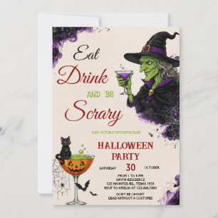 Invitación Fiesta de Halloween Vintage Come Bebe y Sé Espanto