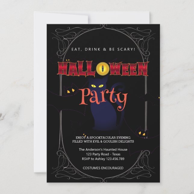 Invitación Fiesta de Halloween Vintage Gótico   (Anverso)