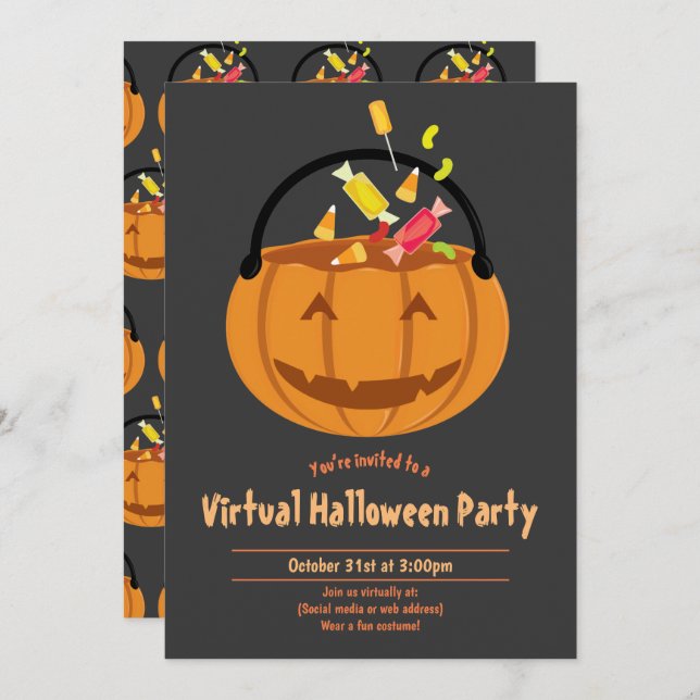 Invitación Fiesta de Halloween virtual de caracol de calabaza (Anverso / Reverso)