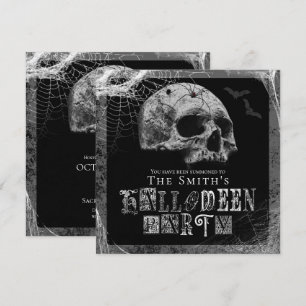Invitación Fiesta de Halloween Viuda Negra Cráneo y Telarañas