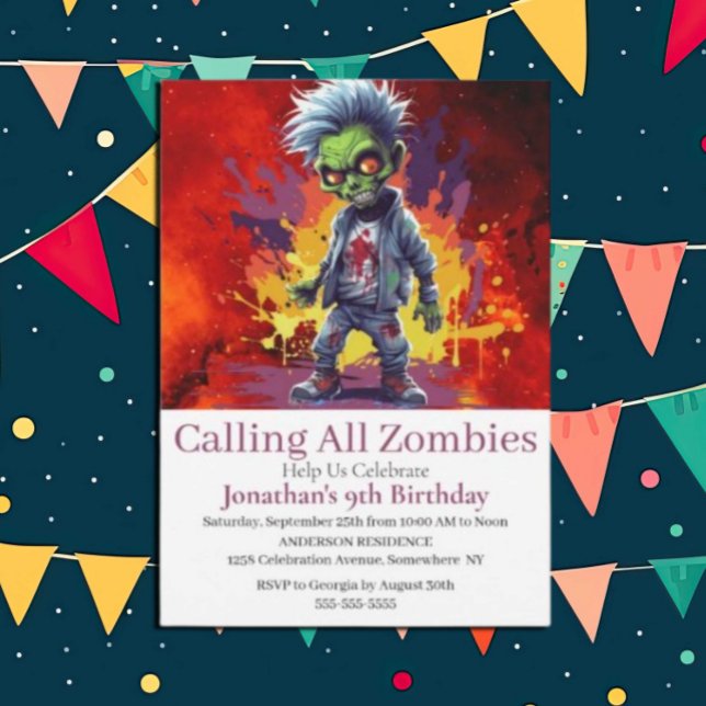 Invitación Fiesta de Halloween Zombie Boy (Zombie Walkers,  Your birthday party won't be complete without an array of gruesome zombie props! )