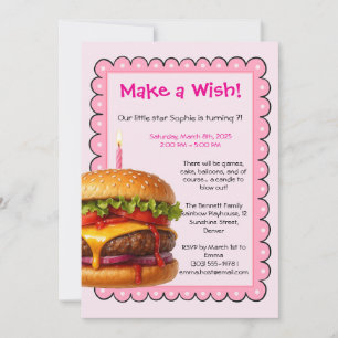 Invitación Fiesta de Hamburguesas Cumpleaños de Niños