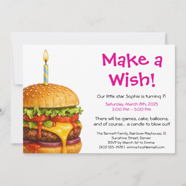 Invitación Fiesta de Hamburguesas | Cumpleaños de Niños (Anverso)