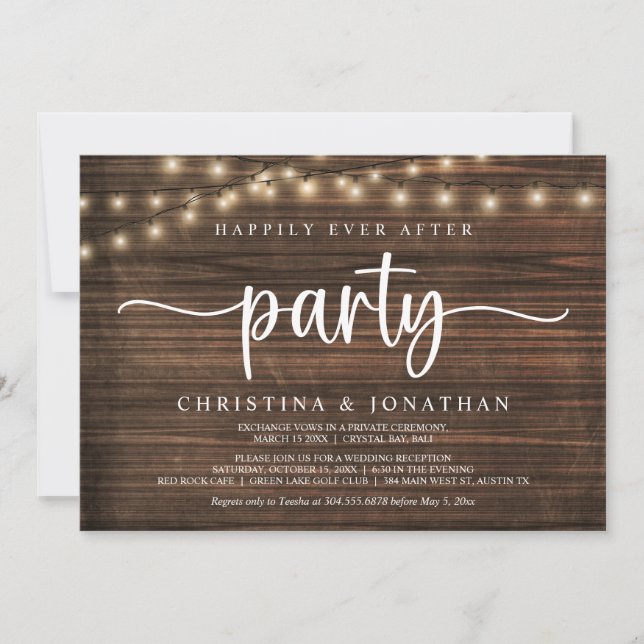 Invitación Fiesta de Happily Ever After, Elopement de Luces d (Anverso)
