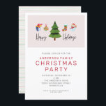 Invitación Fiesta de Happy Holidays Watercolor Cute Navidades<br><div class="desc">La invitación a la fiesta de los Navidades incluye simples acuarelas gráficas de todos los íconos familiares de la fiesta: un regalo, un adorno, una media, un muñeco de nieve y un árbol. El texto de estilo escrito a mano dice: Felices fiestas. Personalice esta invitación para su evento de vacaciones....</div>