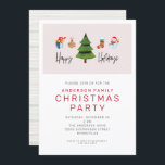Invitación Fiesta de Happy Holidays Watercolor Cute Navidades<br><div class="desc">La invitación a la fiesta de los Navidades incluye simples acuarelas gráficas de todos los íconos familiares de la fiesta: un regalo, un adorno, una media, un muñeco de nieve y un árbol. El texto de estilo escrito a mano dice: Felices fiestas. Personalice esta invitación para su evento de vacaciones....</div>