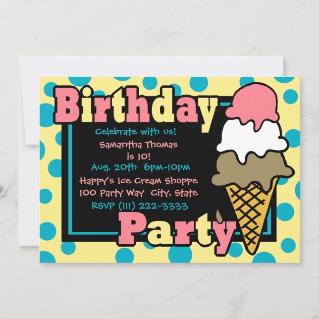 Invitación Fiesta de helado cream cone (Anverso)