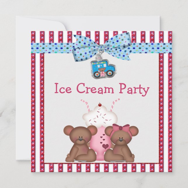 Invitación Fiesta de helado de oso de peluche (Anverso)