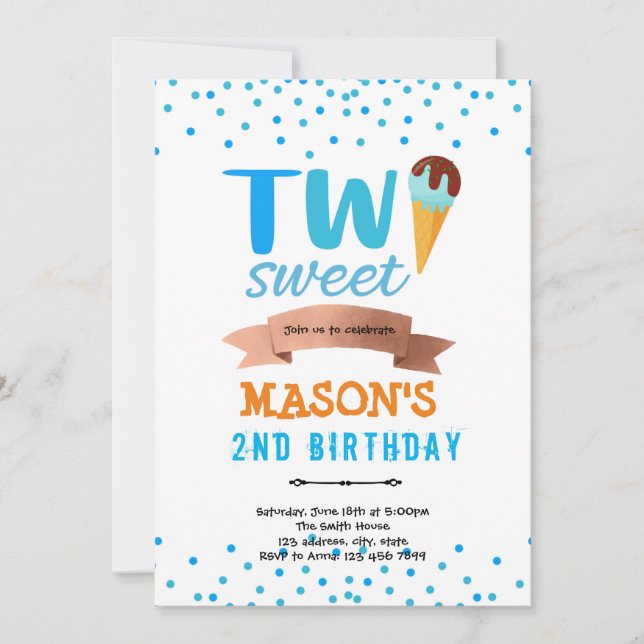 Invitación Fiesta de helado dos dulce niño (Anverso)