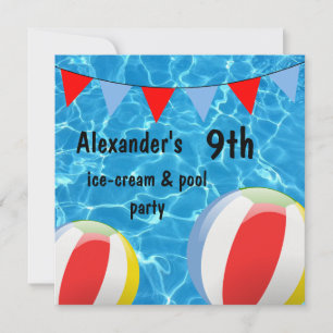 Invitación Fiesta de helado y piscina para niños de 9 años