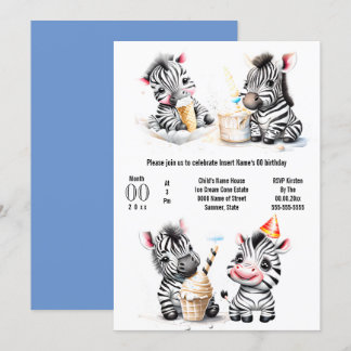 Invitación Fiesta de helados de cebra de safari niños fiesta