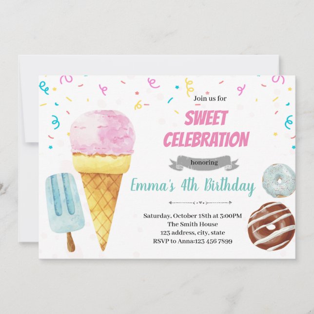 Invitación Fiesta de helados de donut