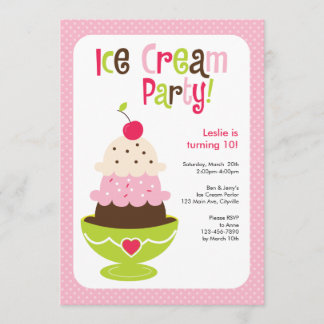 Invitación Fiesta de helados - rosa, verde y marrón