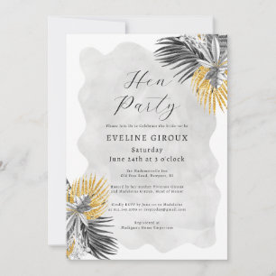 Invitación Fiesta de Hen de Oro Blanco Negro Palm Tropical