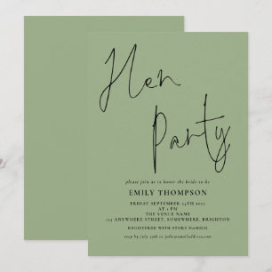 Invitación Fiesta de Hen Verde Sage de guión moderno