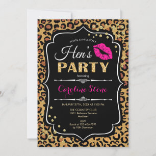 Invitación Fiesta de Hens - Leopard Print Black Pink Gold