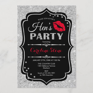 Invitación Fiesta de Hens - Plata roja negra
