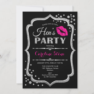 Invitación Fiesta de Hens - Plata rosa negro