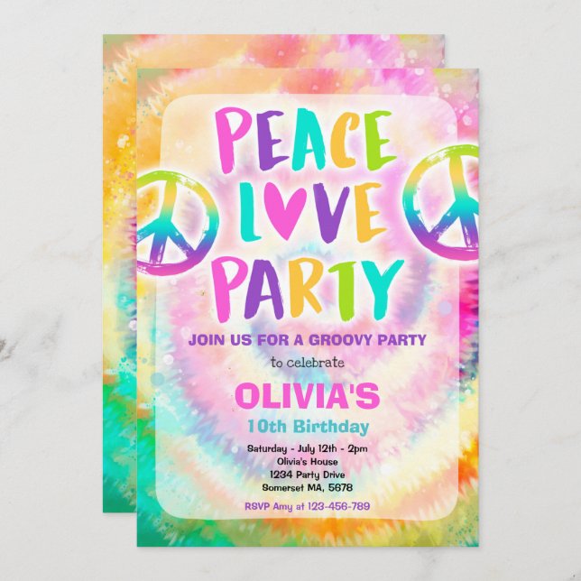 Invitación Fiesta de hippy de la fiesta de cumpleaños del tin (Anverso / Reverso)