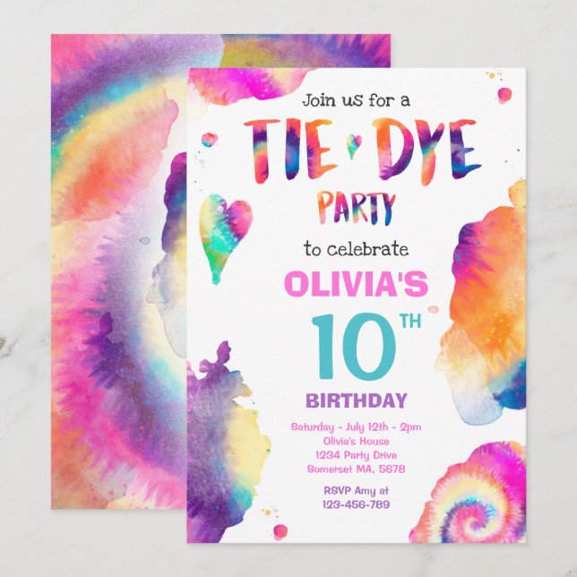 Invitación Fiesta de hippy en el partido de cumpleaños "Tie D (Anverso / Reverso)