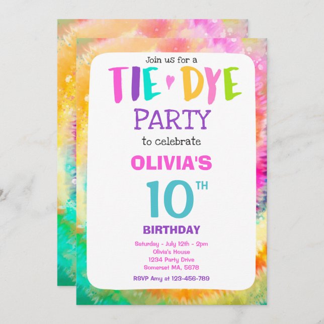 Invitación Fiesta de hippy en el partido de cumpleaños "Tie D (Anverso / Reverso)