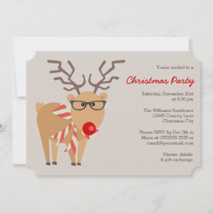 Invitación Fiesta de Hipster Glasses y Scarf Reindee Navidade