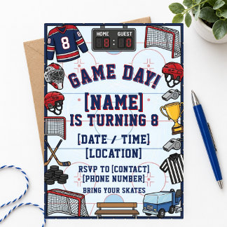 Invitación Fiesta de Hockey Día de Juego Cumpleaños 8 Años Ni