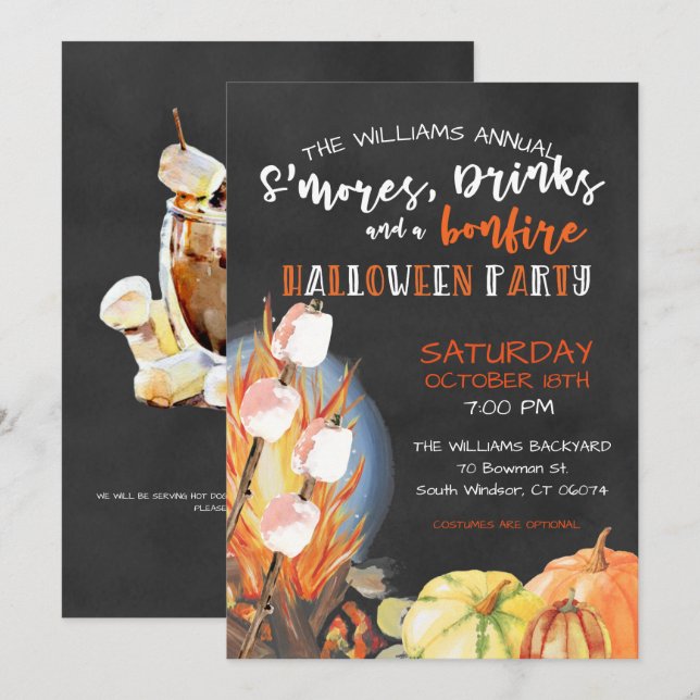 Invitación Fiesta de hoguera de Halloween (Anverso / Reverso)