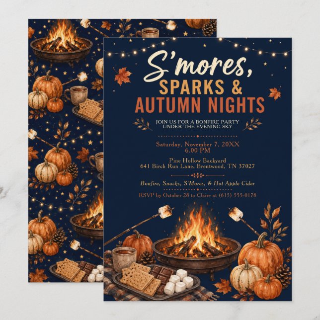 Invitación Fiesta de hoguera de S'mores (Anverso / Reverso)