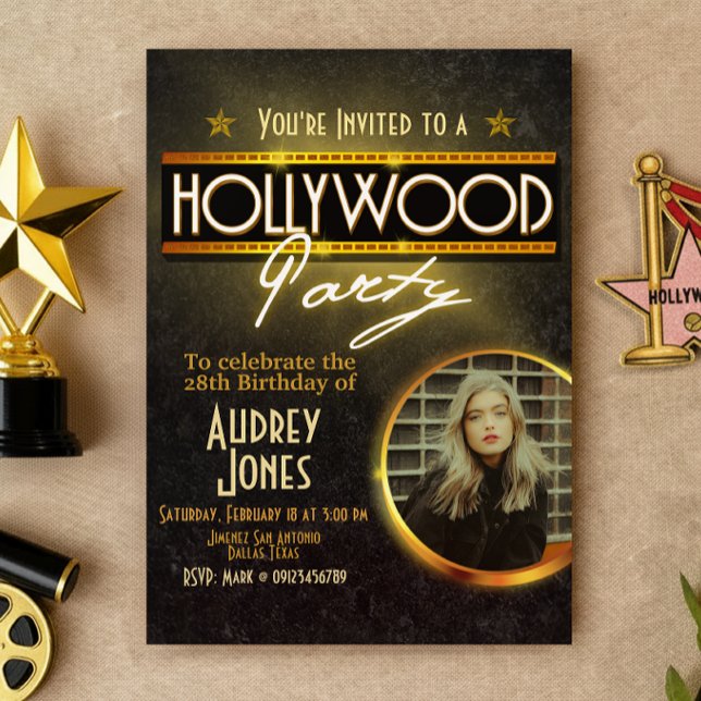 Invitación Fiesta de Hollywood con foto (Hollywood Party with Photo Invitation)
