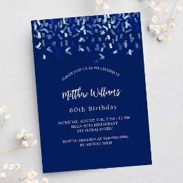 Invitación Fiesta de hombres de confetti azul marino de cumpl