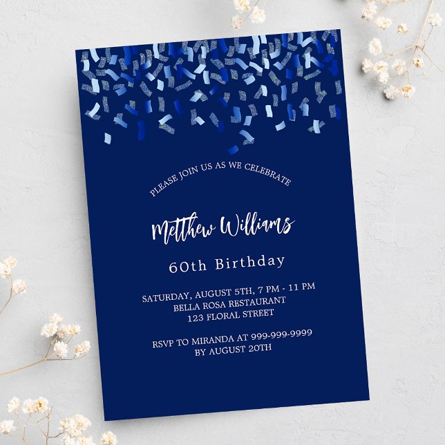 Invitación Fiesta de hombres de confetti azul marino de cumpl (Subido por el creador)