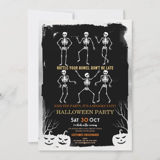 Invitación Fiesta de Huesos de Halloween (Anverso)