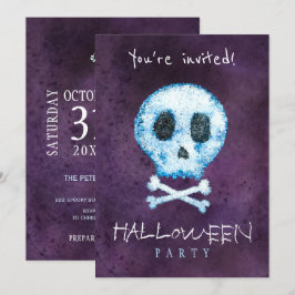 Invitación Fiesta de huesos y cráneo de la acuarela de Hallow