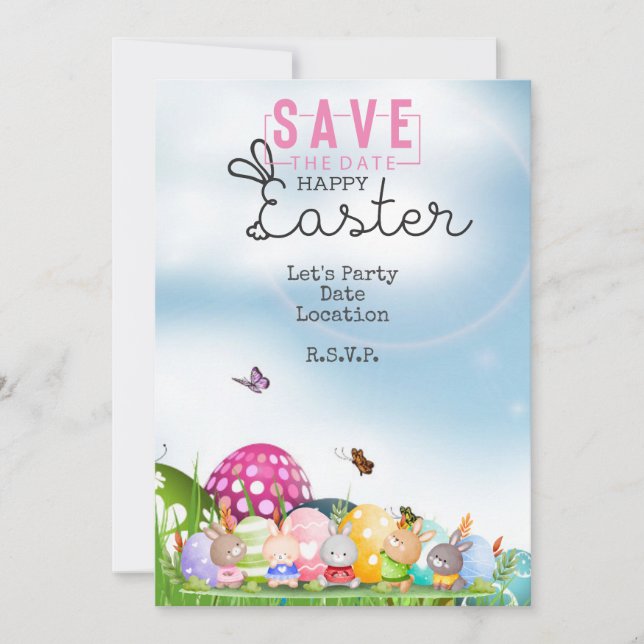 Invitación Fiesta de Huevos de Pascua salva la fecha (Anverso)