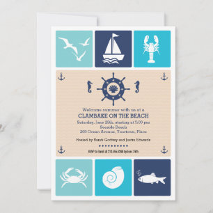 Invitación Fiesta De Iconos Náuticos De Playa Clambake De Ver